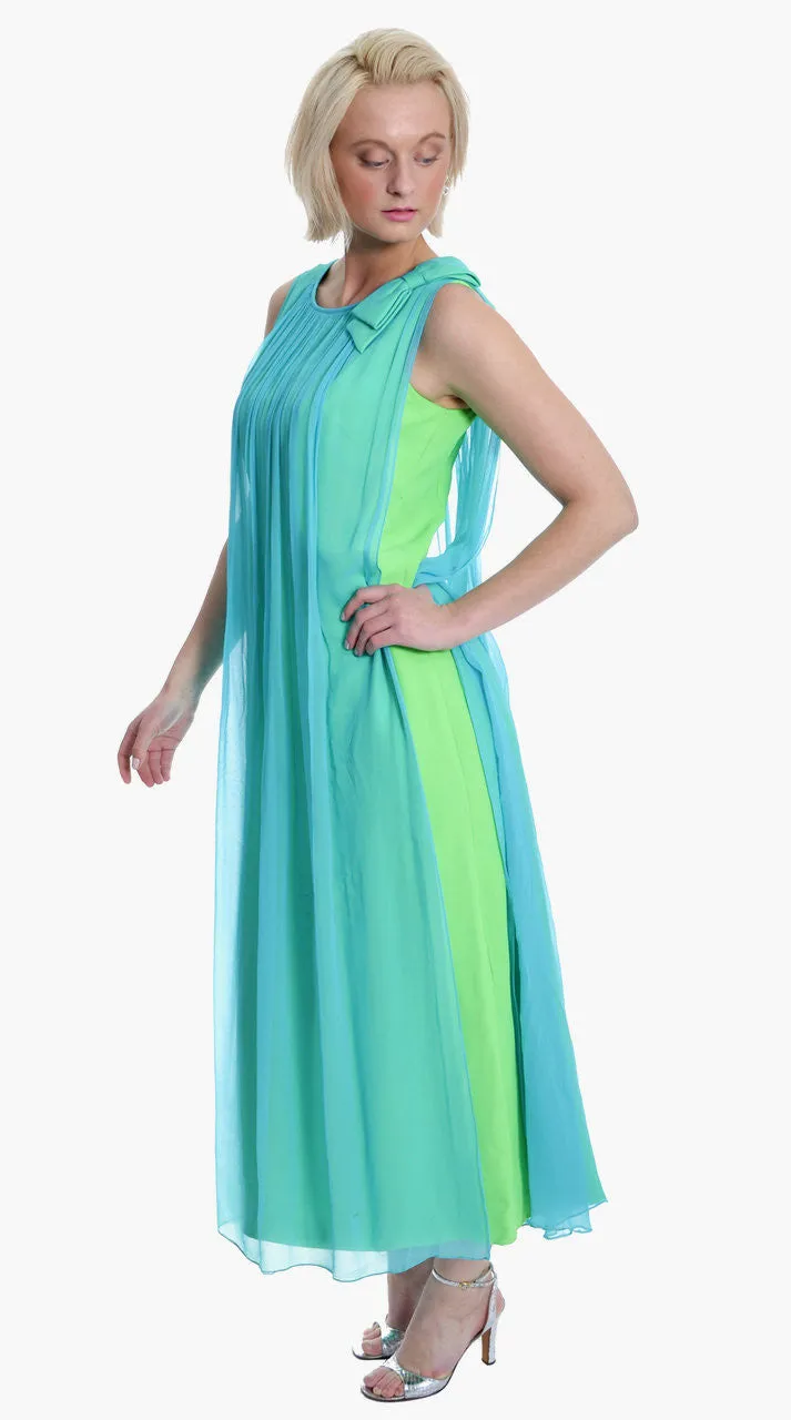 1960's Elegant Aqua Blue Chiffon Vintage Long Dress