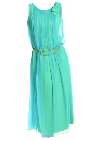 1960's Elegant Aqua Blue Chiffon Vintage Long Dress