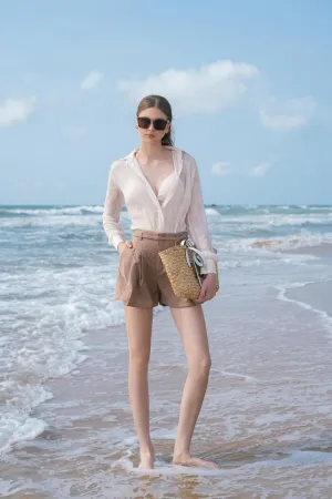 Amanda Straight Wide Leg Khaki Short Length Shorts