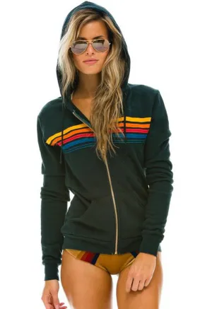 Aviator Nation 5 Stripe Zip Hoodie in Charcoal