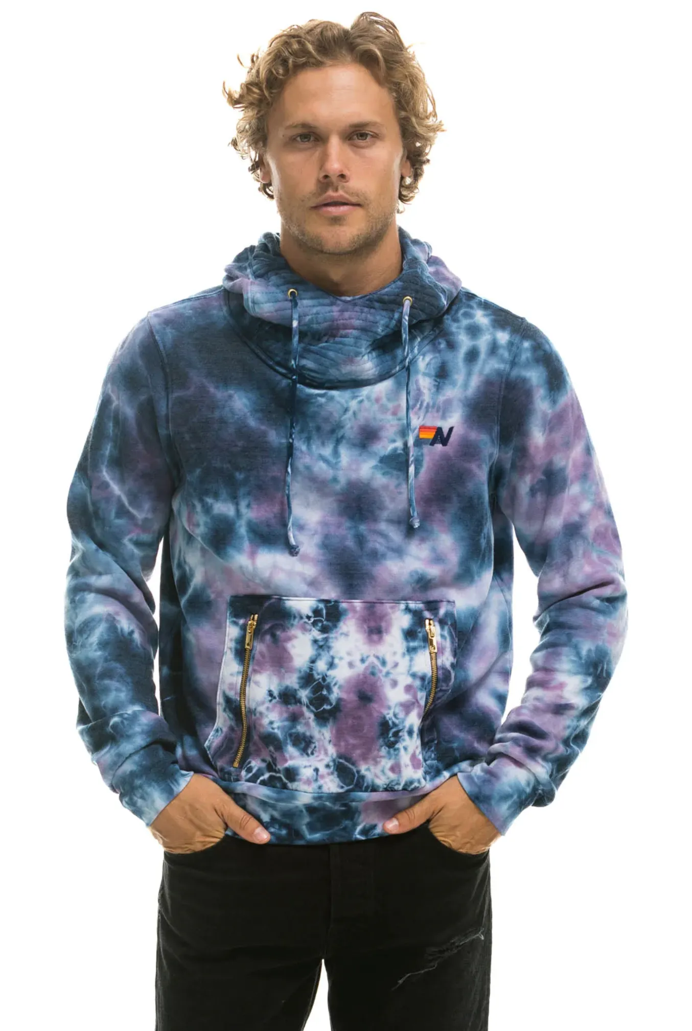 AVIATOR NATION HAND DYED NINJA PULLOVER UNISEX HOODIE - TIE DYE BLUE PURPLE