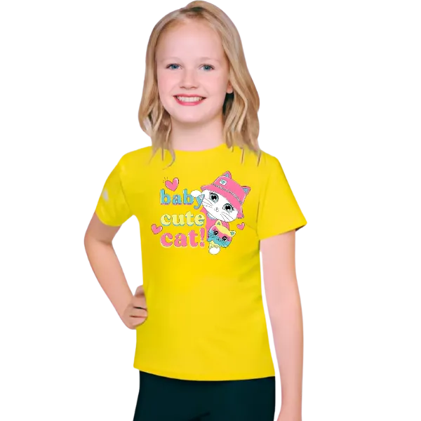 Baby Cat Printed T Shirt For Kids