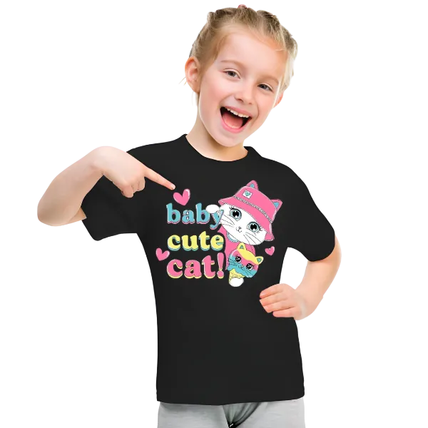 Baby Cat Printed T Shirt For Kids