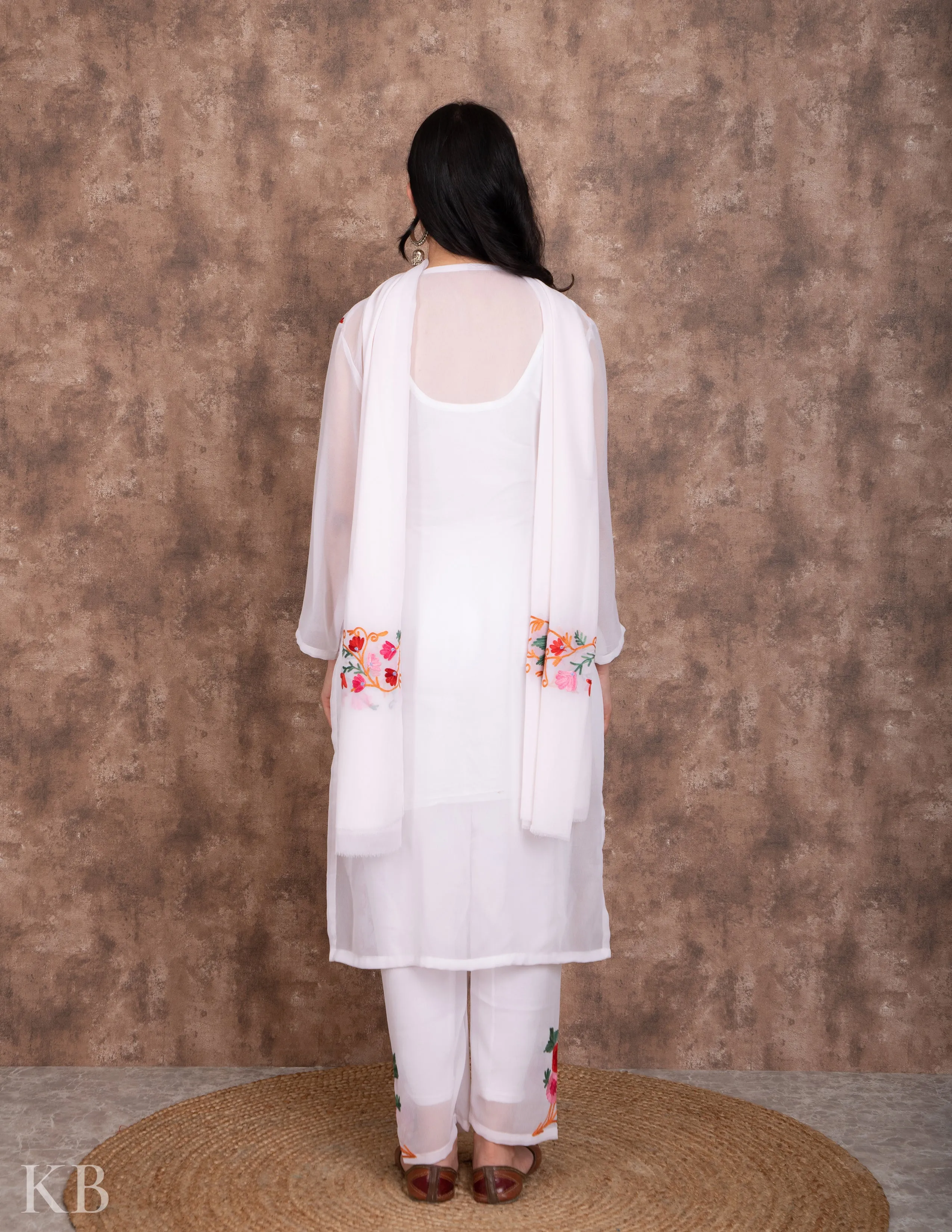 Bahaar White Aari Embroidered Georgette Suit with Dupatta