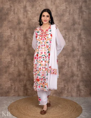 Bahaar White Aari Embroidered Georgette Suit with Dupatta