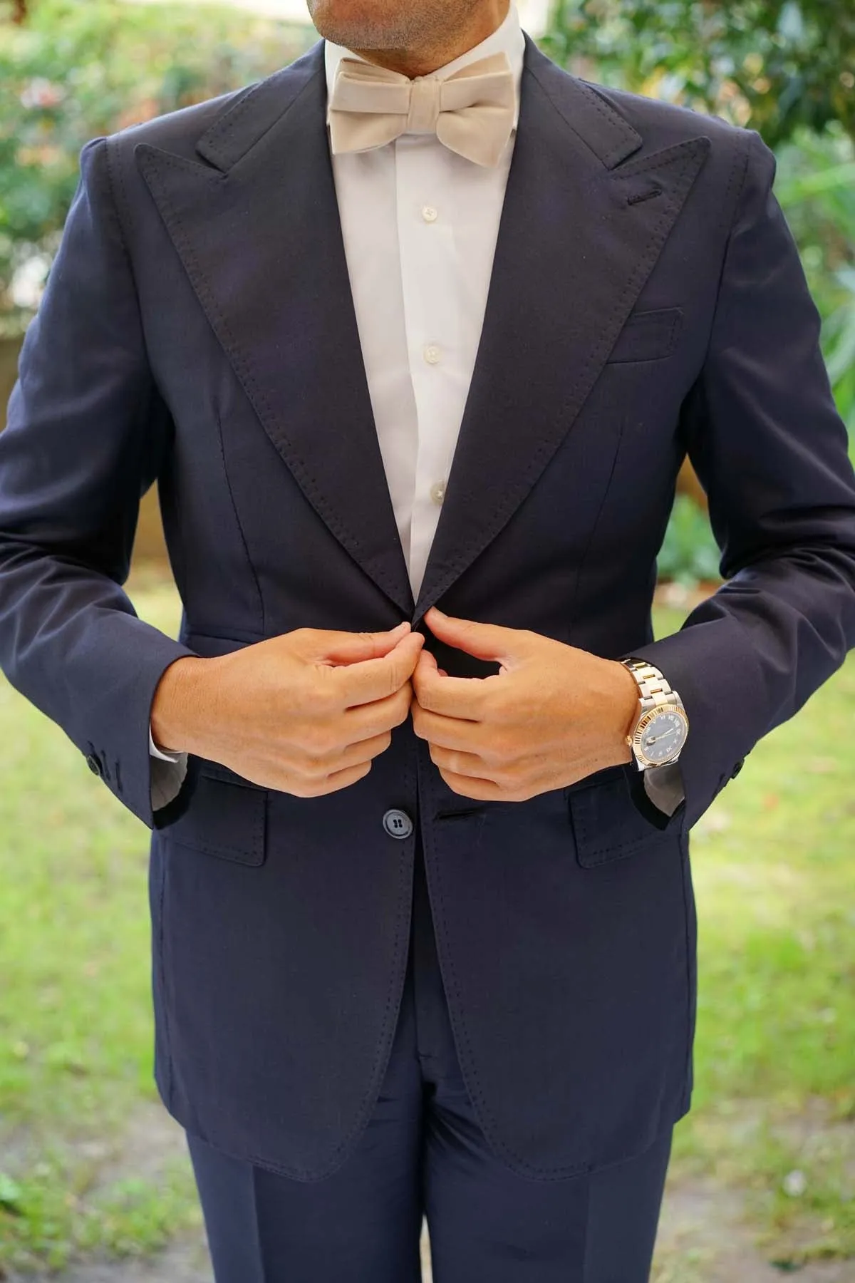 Beige Velvet Bow Tie