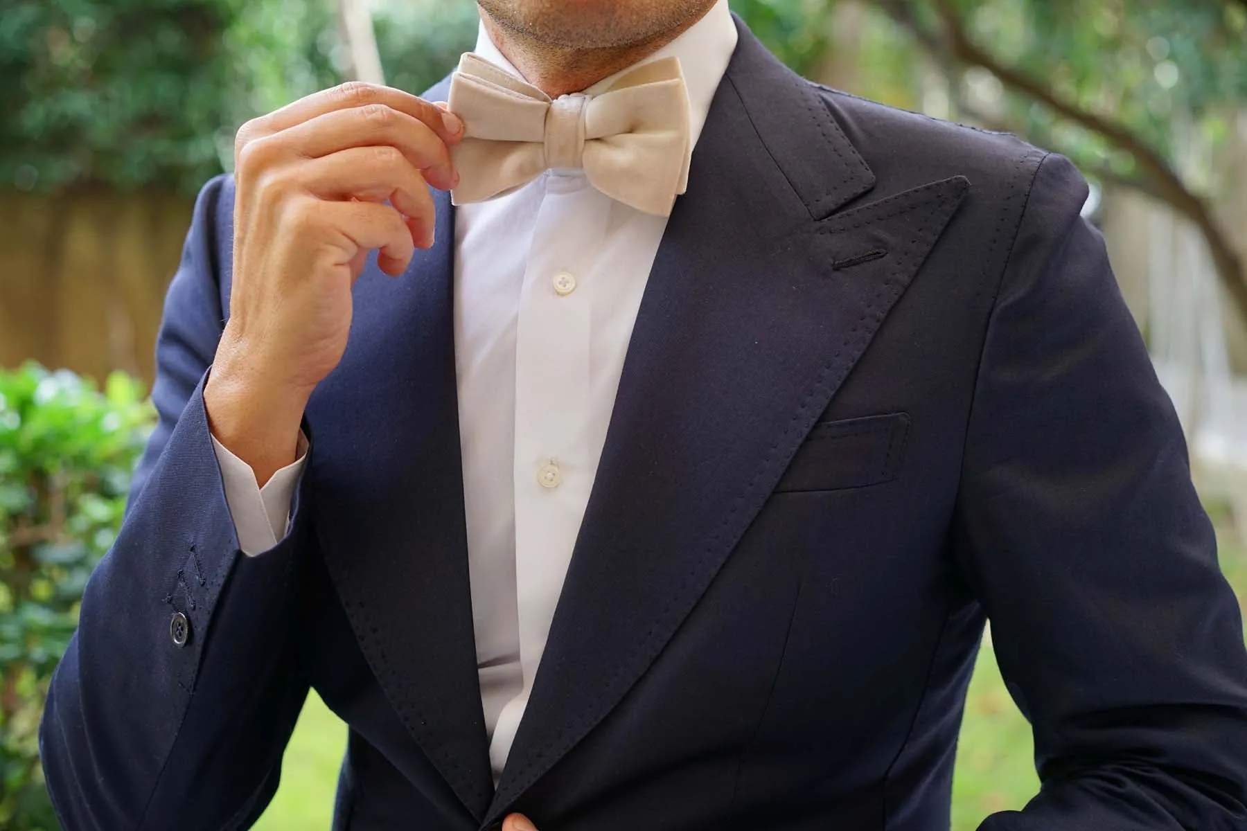 Beige Velvet Bow Tie