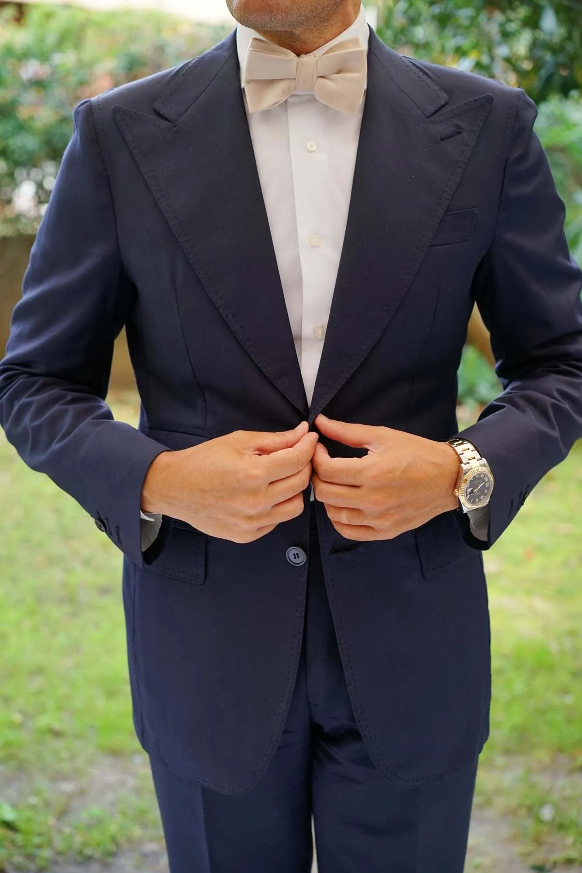 Beige Velvet Bow Tie