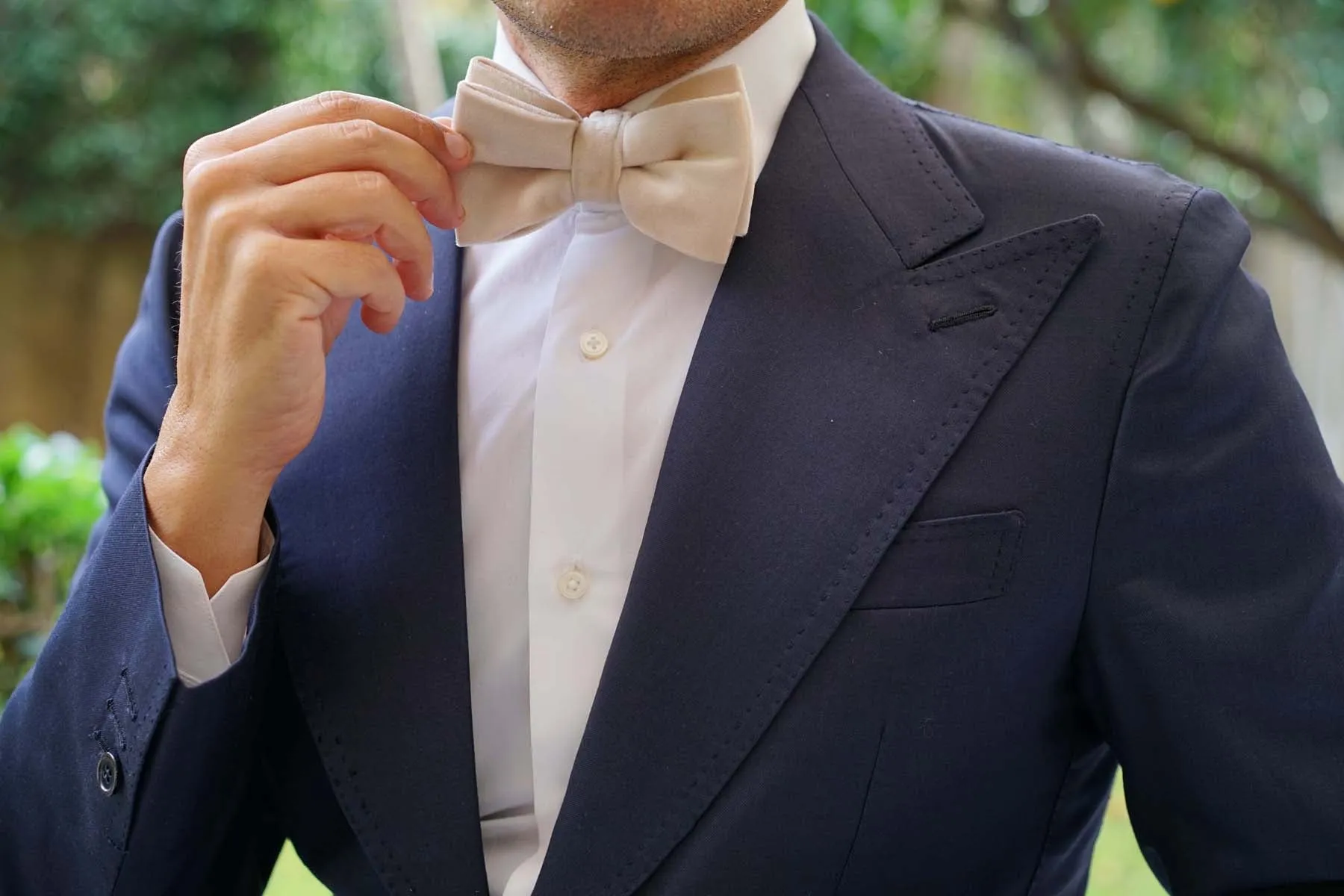 Beige Velvet Bow Tie