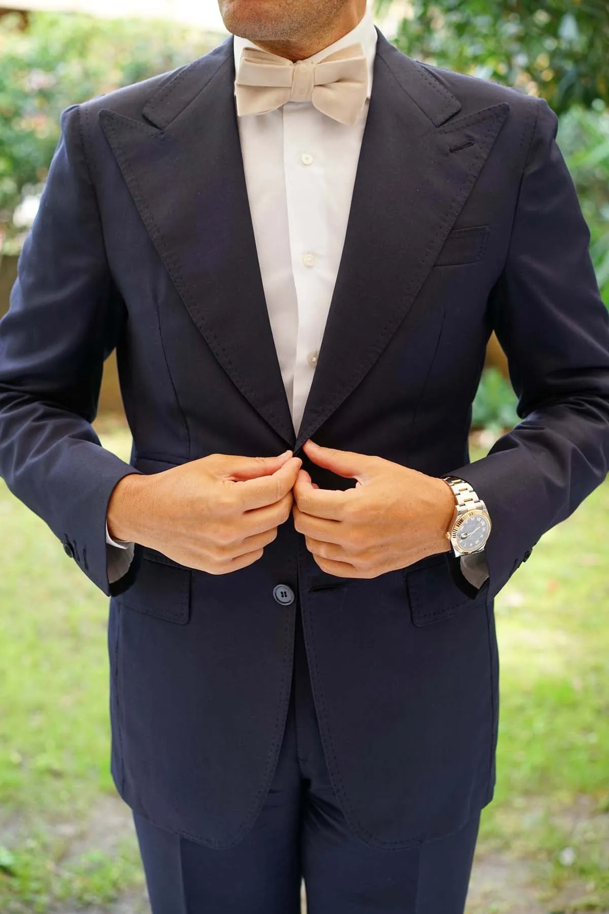 Beige Velvet Bow Tie