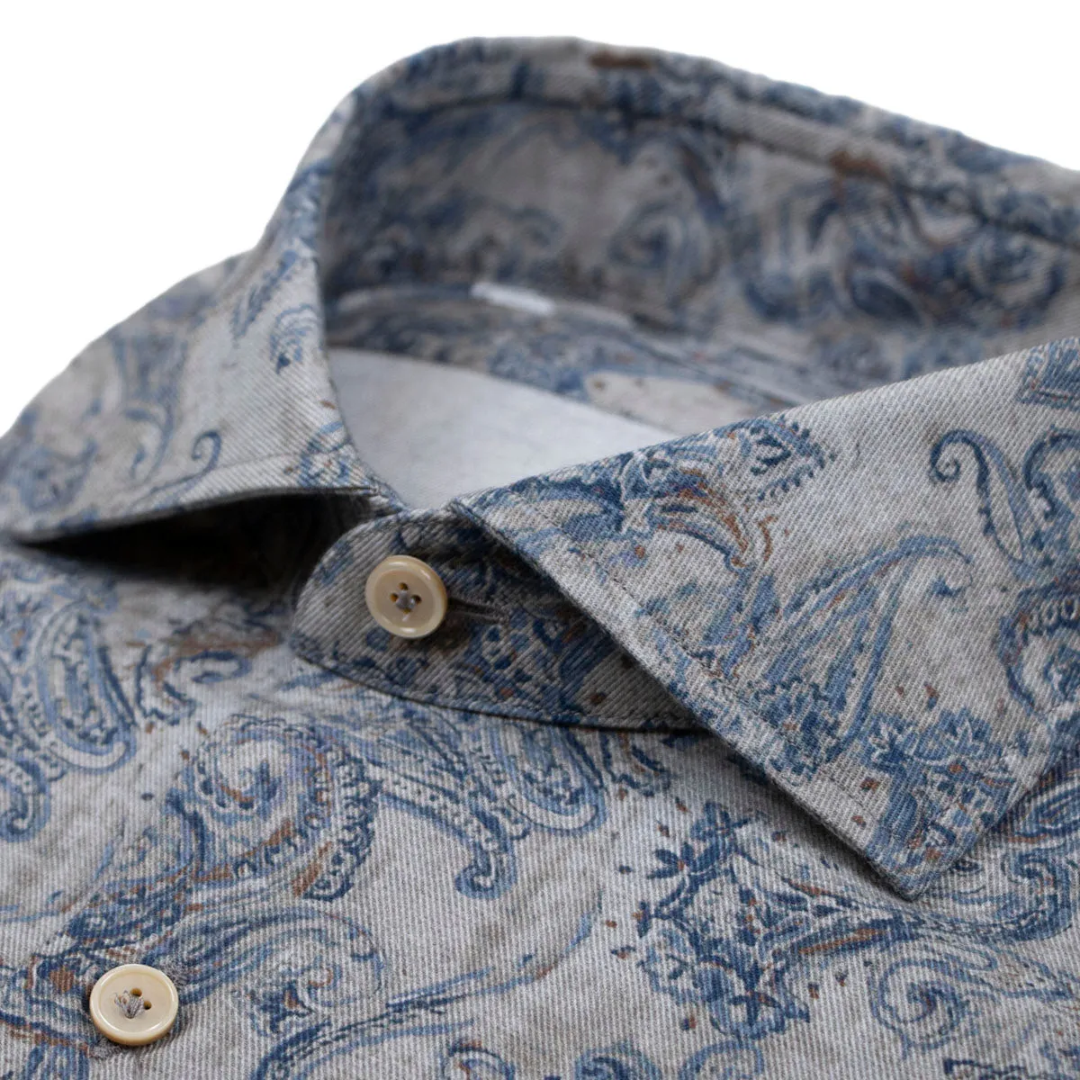 Blue Paisley Pure Cotton Italian Long Sleeve Shirt