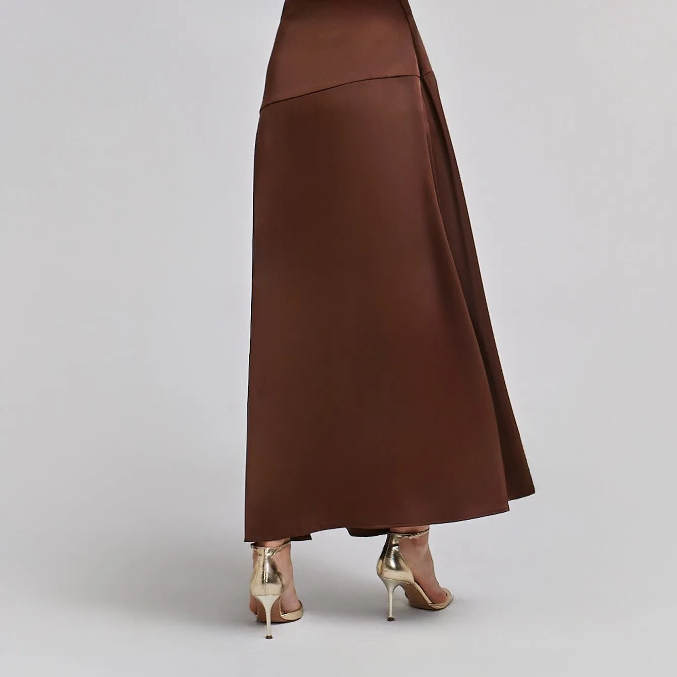 Brown A-line Satin Maxi Skirt