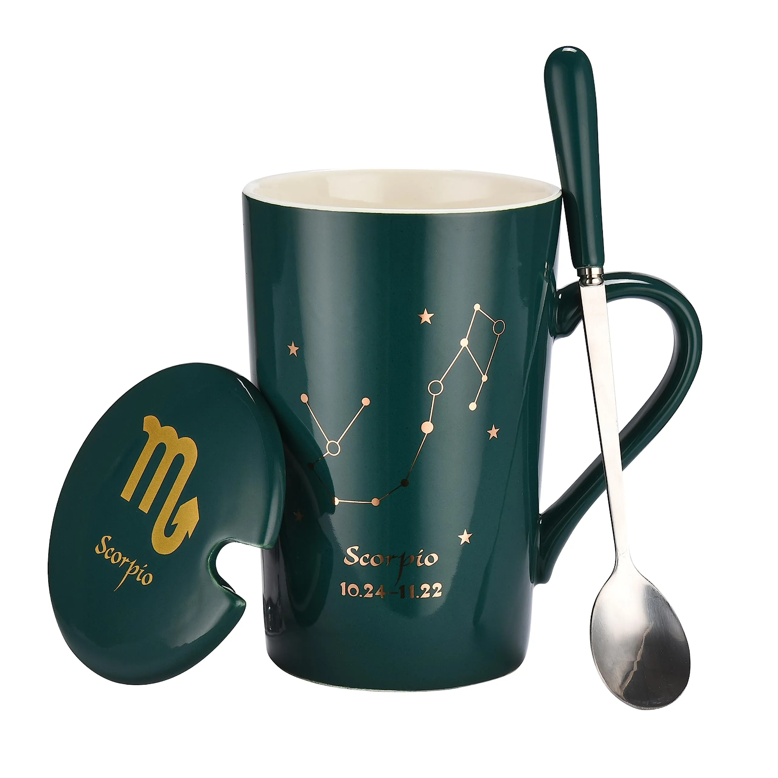 Ceramic Coffee Mug With Constellation Design - Zodiac Sign Mug With Lid