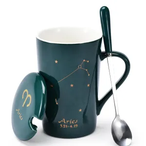 Ceramic Coffee Mug With Constellation Design - Zodiac Sign Mug With Lid