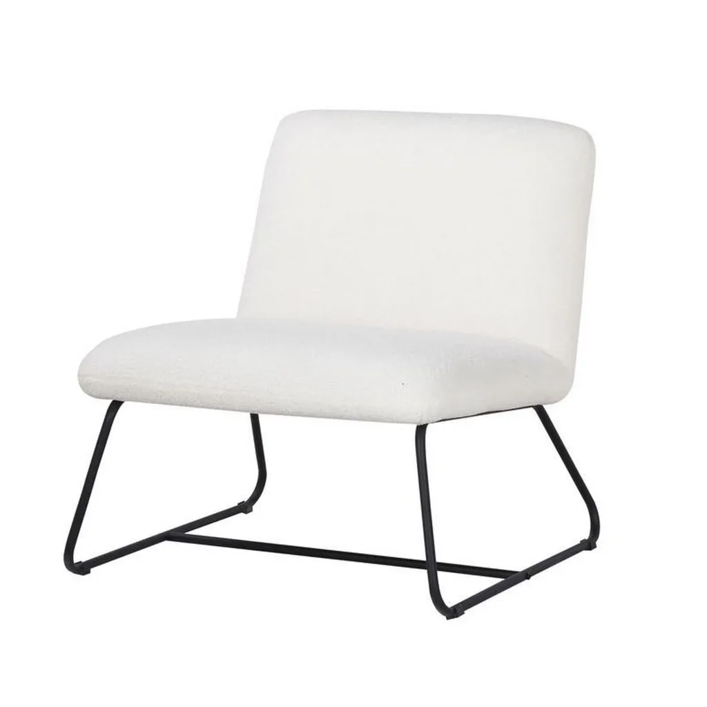 Ciao 26 Inch Accent Armless Chair, Soft Ivory Teddy Upholstery, Black Steel By Casagear Home