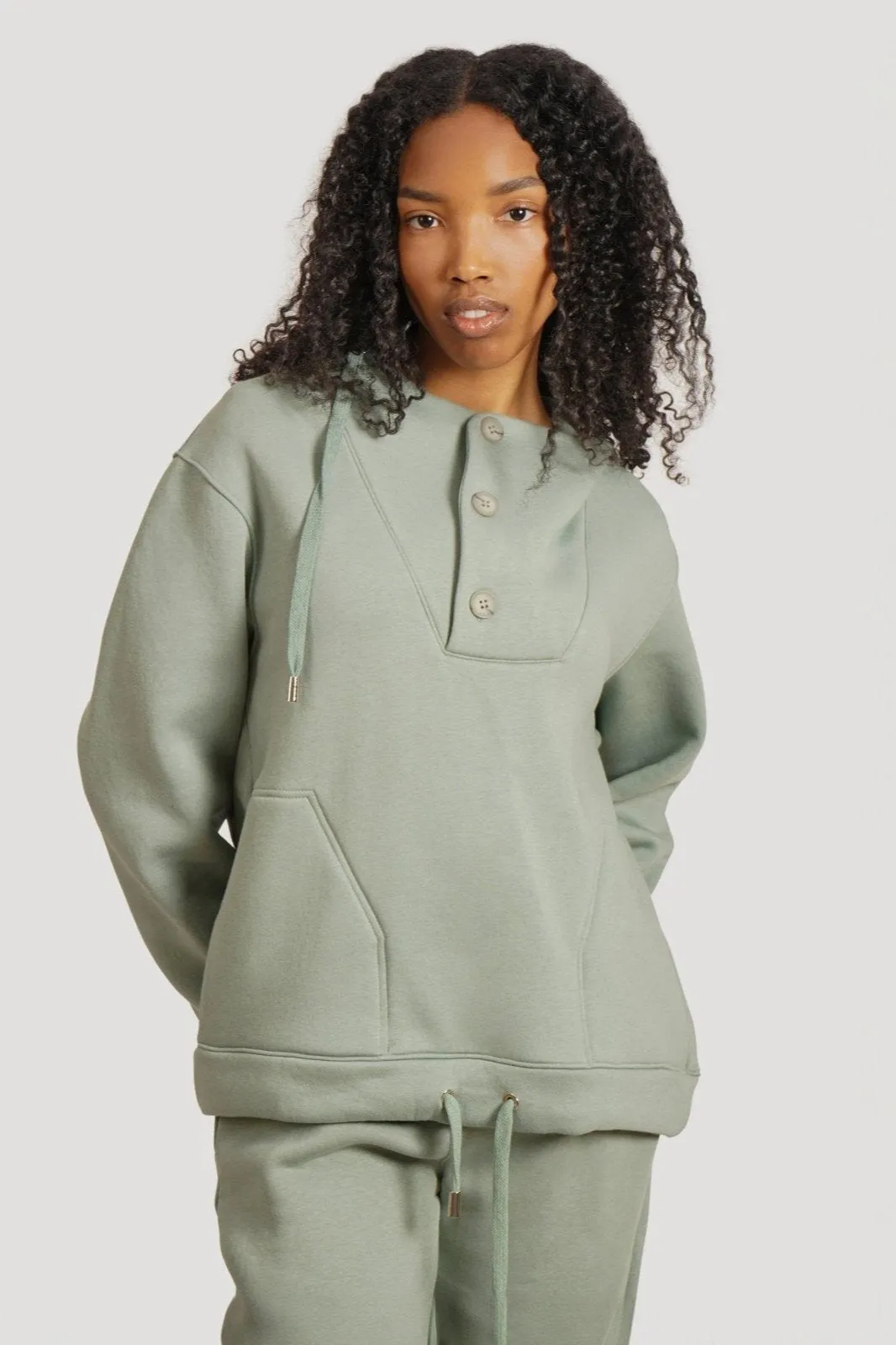 Classic Cotton Button-Up Hoodie Set