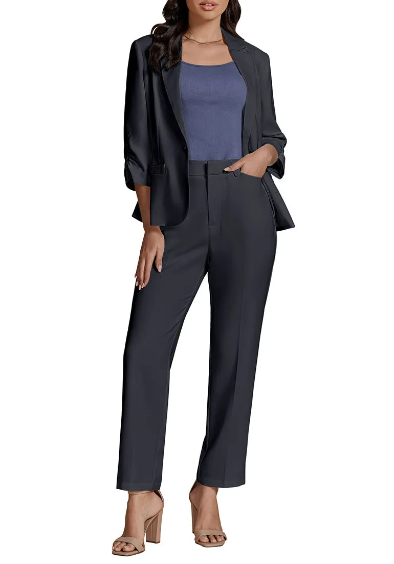 Dark Grey Two piece set of women's 3/4 sleeve business coat and pants suit