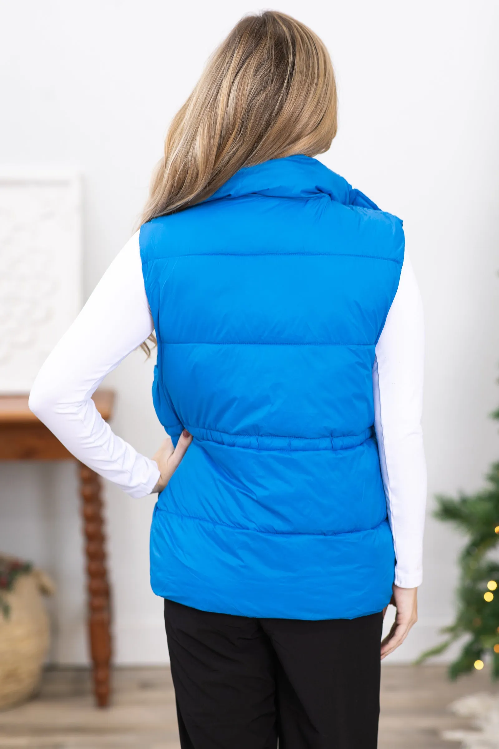 Dark Sky Blue Channel Quilted Puffer Vest