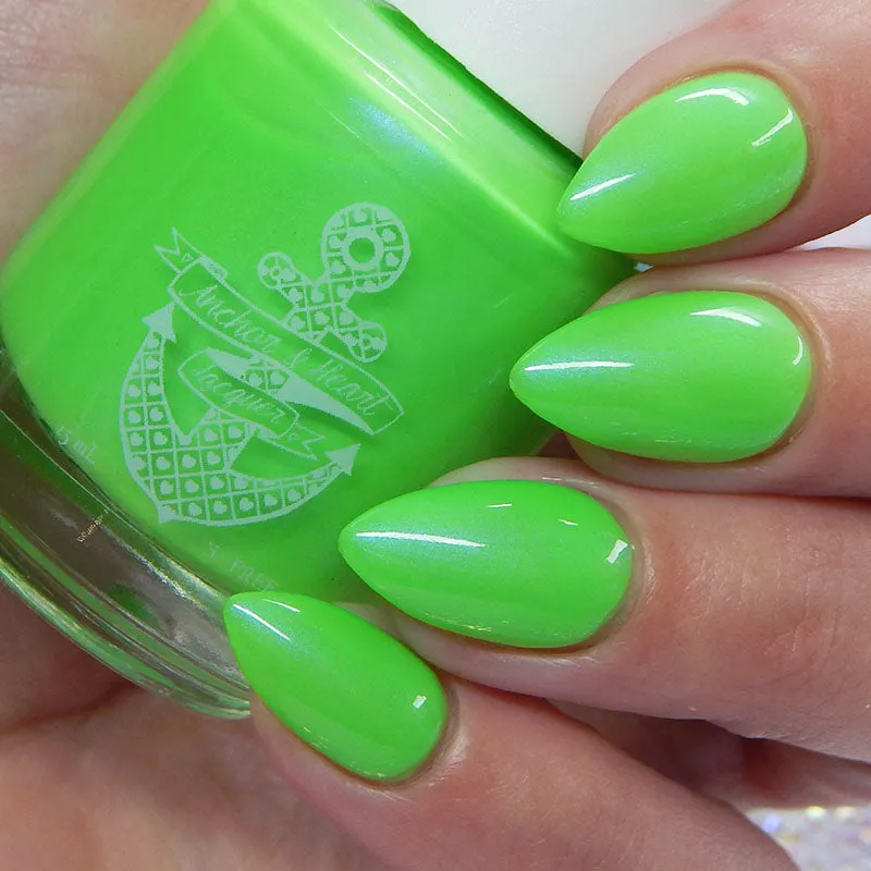 Don't Go There - neon green shimmer nail polish