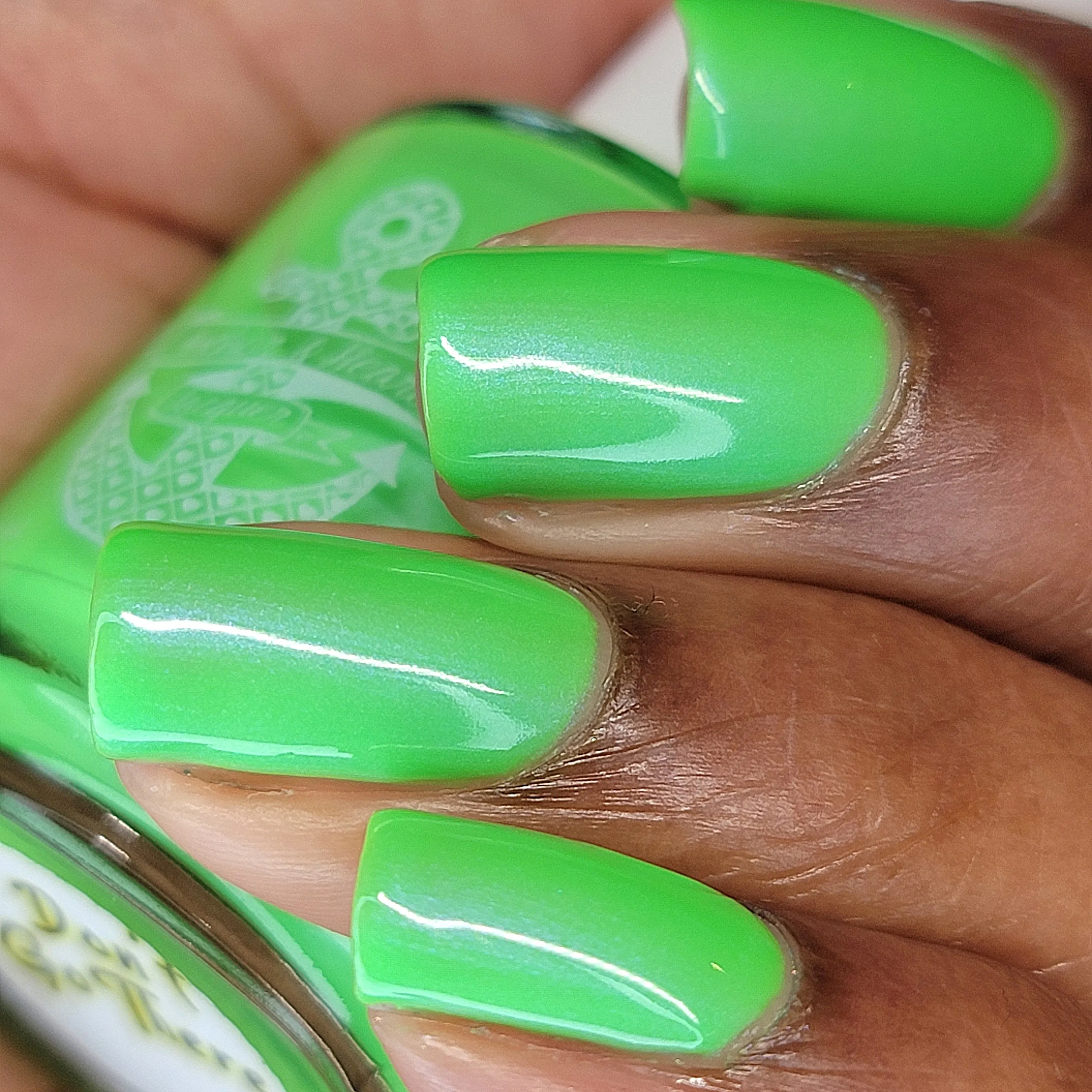 Don't Go There - neon green shimmer nail polish