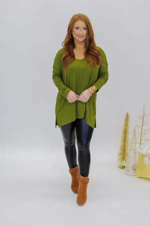 Effortless Oversized Long Sleeve Top- Olive