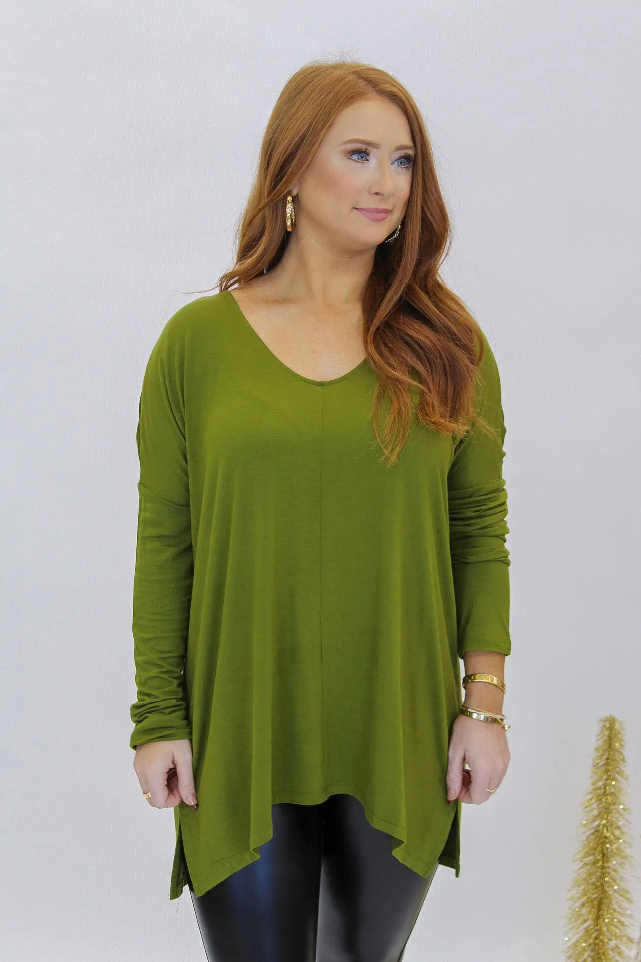 Effortless Oversized Long Sleeve Top- Olive