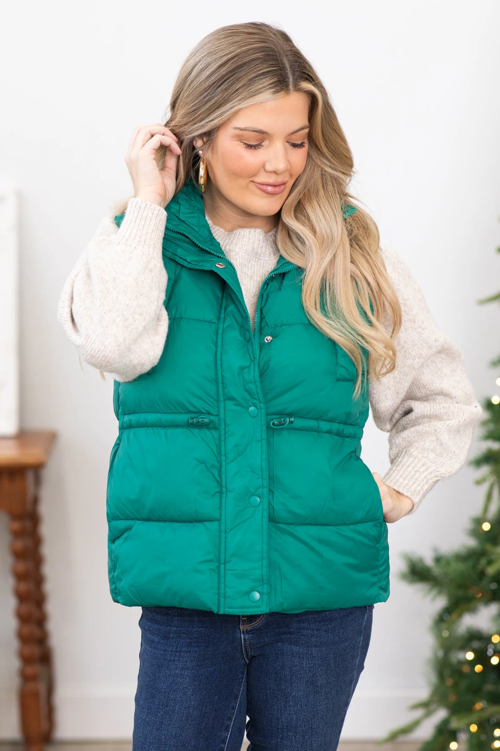 Emerald Green Channel Quilted Puffer Vest