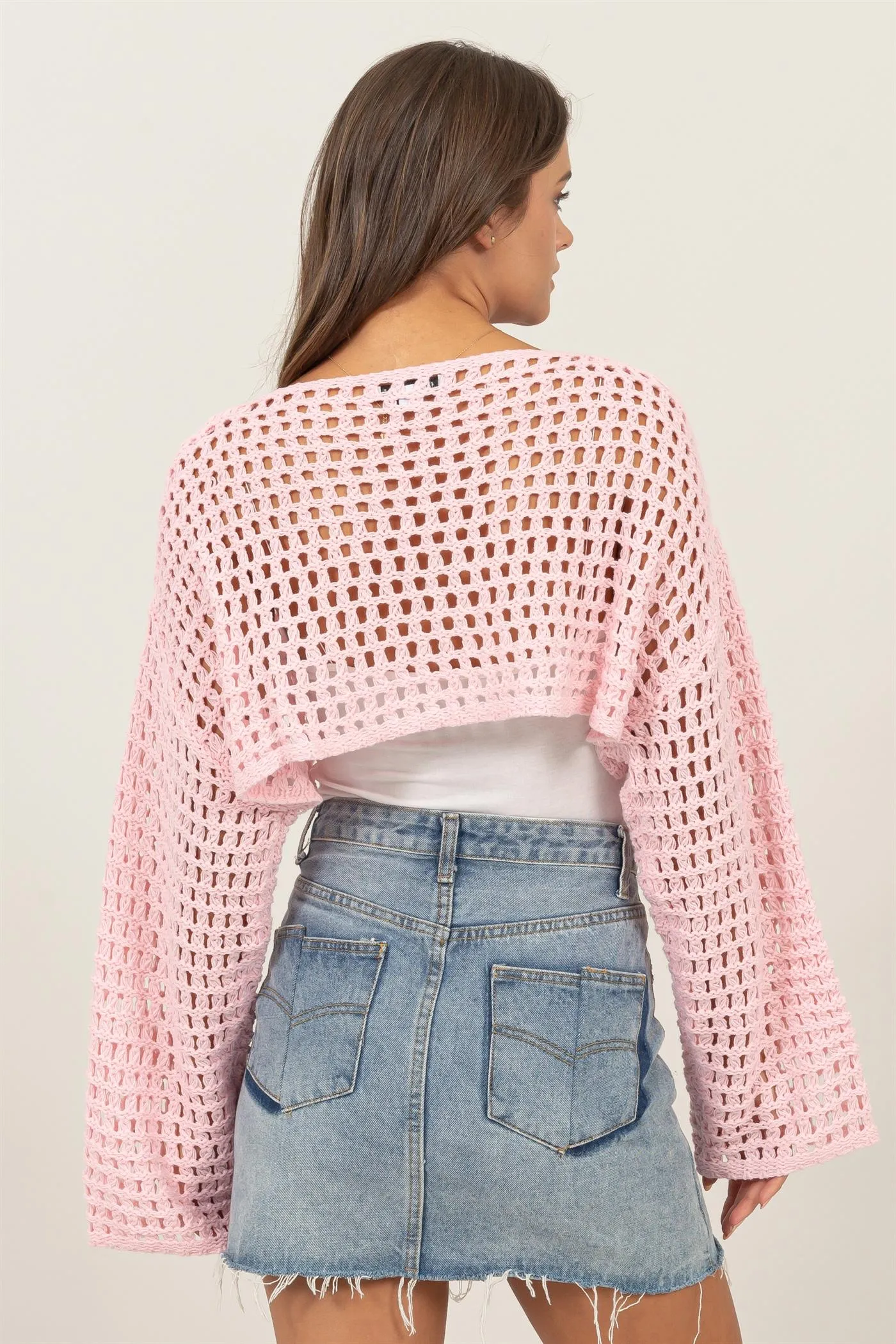 HF24F068-OPEN STITCH CROPPED SWEATER