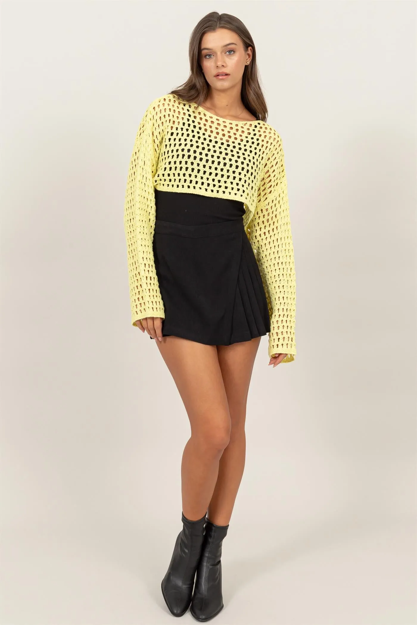 HF24F068-OPEN STITCH CROPPED SWEATER