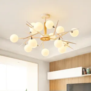 Japanese Style Glass Chandelier: White Spherical Shade Hanging Light for Tea Station