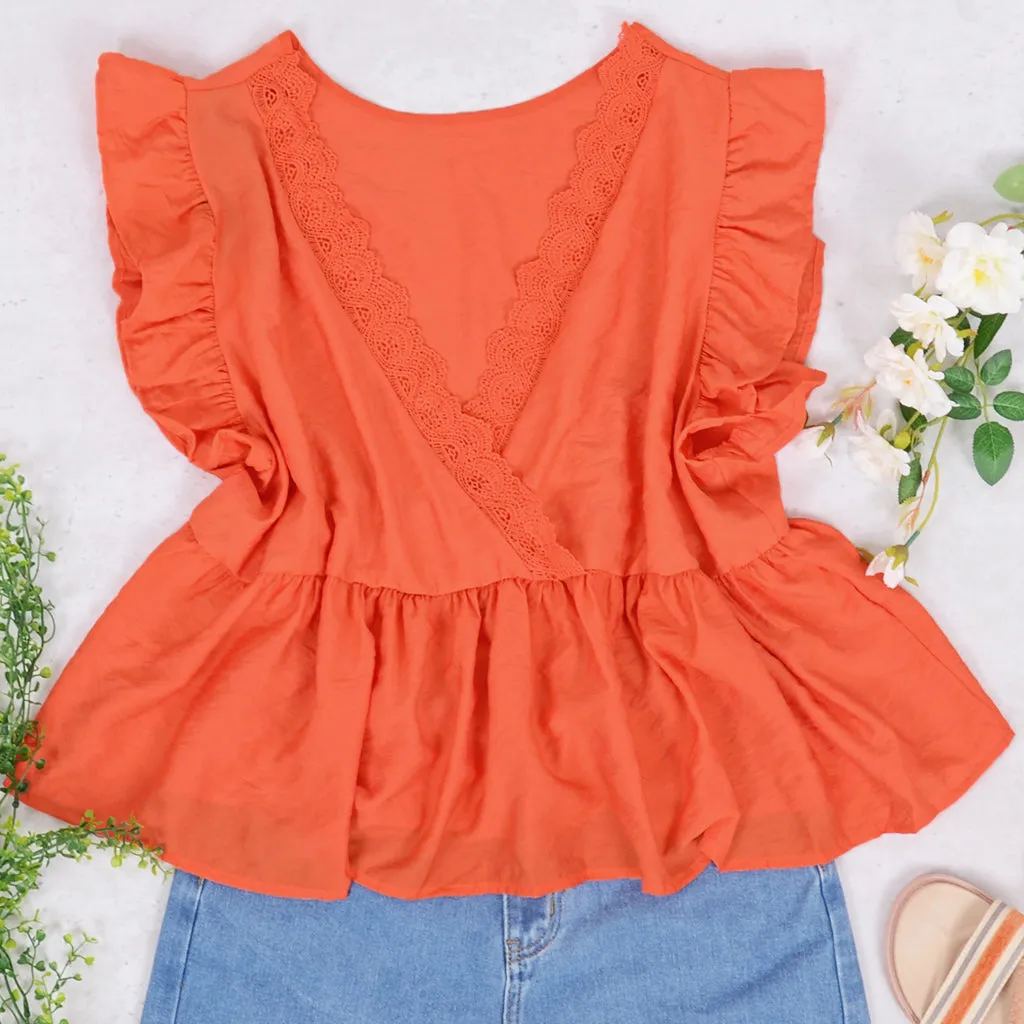 Lace Back Ruffle Blouse