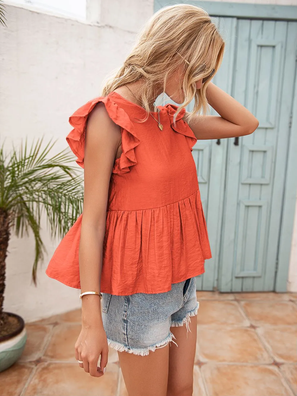 Lace Back Ruffle Blouse