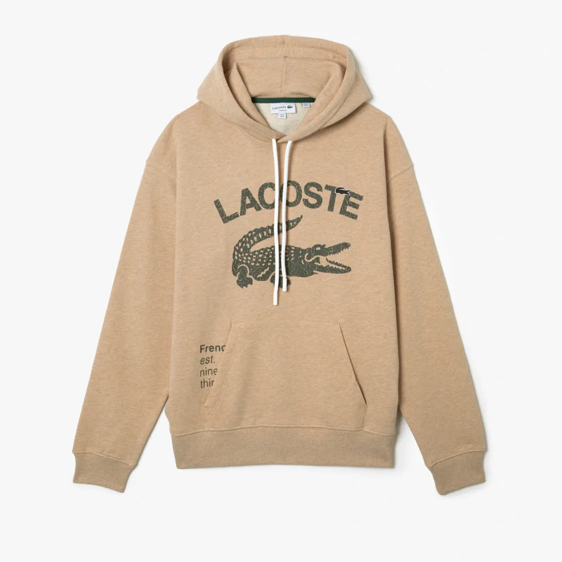 LACOSTE LOOSE-FIT OVERSIZED LOGO HOODED FLEECE SWEATSHIRT -Men’s- BEIGE