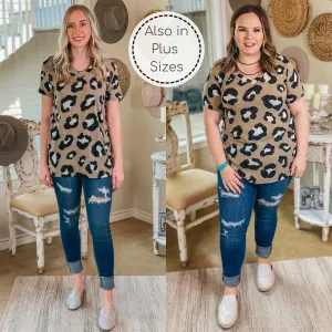 Last Chance Size Small | Keep Things Simple Large Leopard V Neck Tee Shirt in Taupe