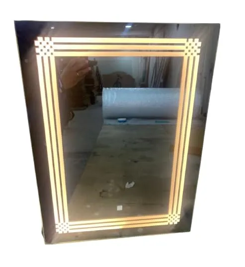 LAXMI Glass Shop Wall Mounted Led Touch Sensor Mirror with Aluminum Frame | LED Illuminated Modern Vanity Rectangle Mirror for Bathroom, Bedroom & Makeup Room (24inch x 24inch) Model-5