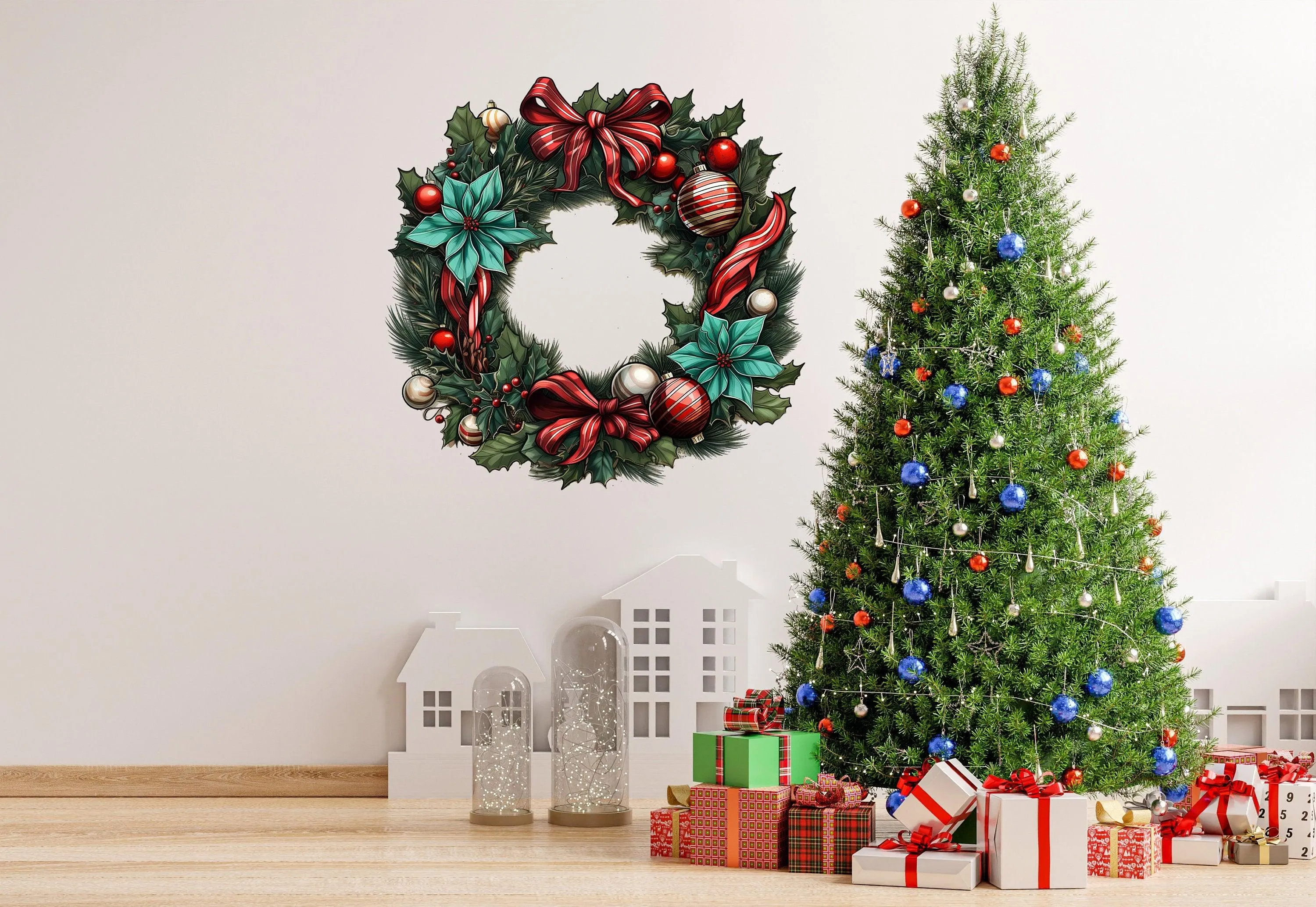 Lifelike Christmas Wreath Wall Decal - Door Sticker Displaying Holiday Elegance