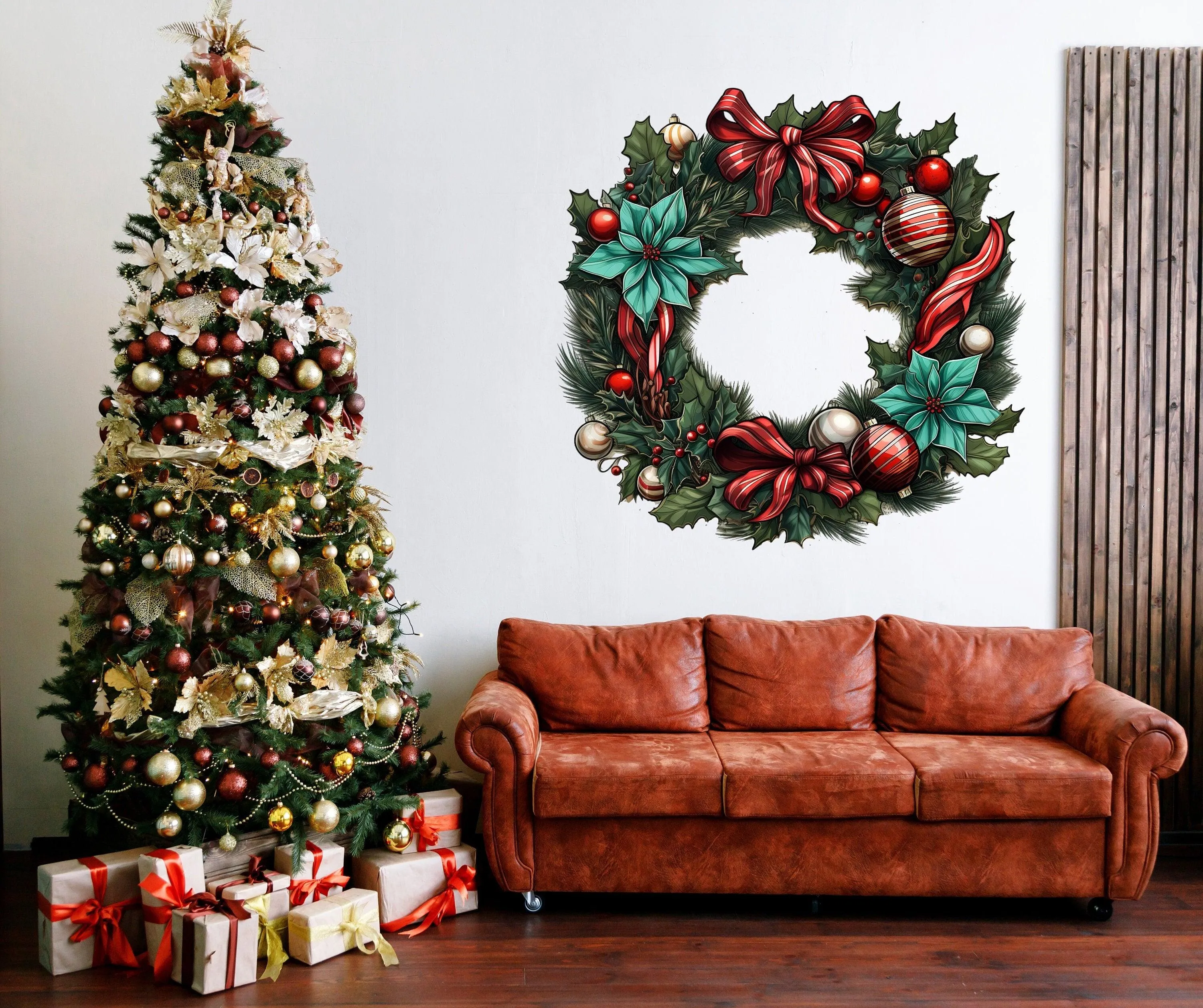 Lifelike Christmas Wreath Wall Decal - Door Sticker Displaying Holiday Elegance