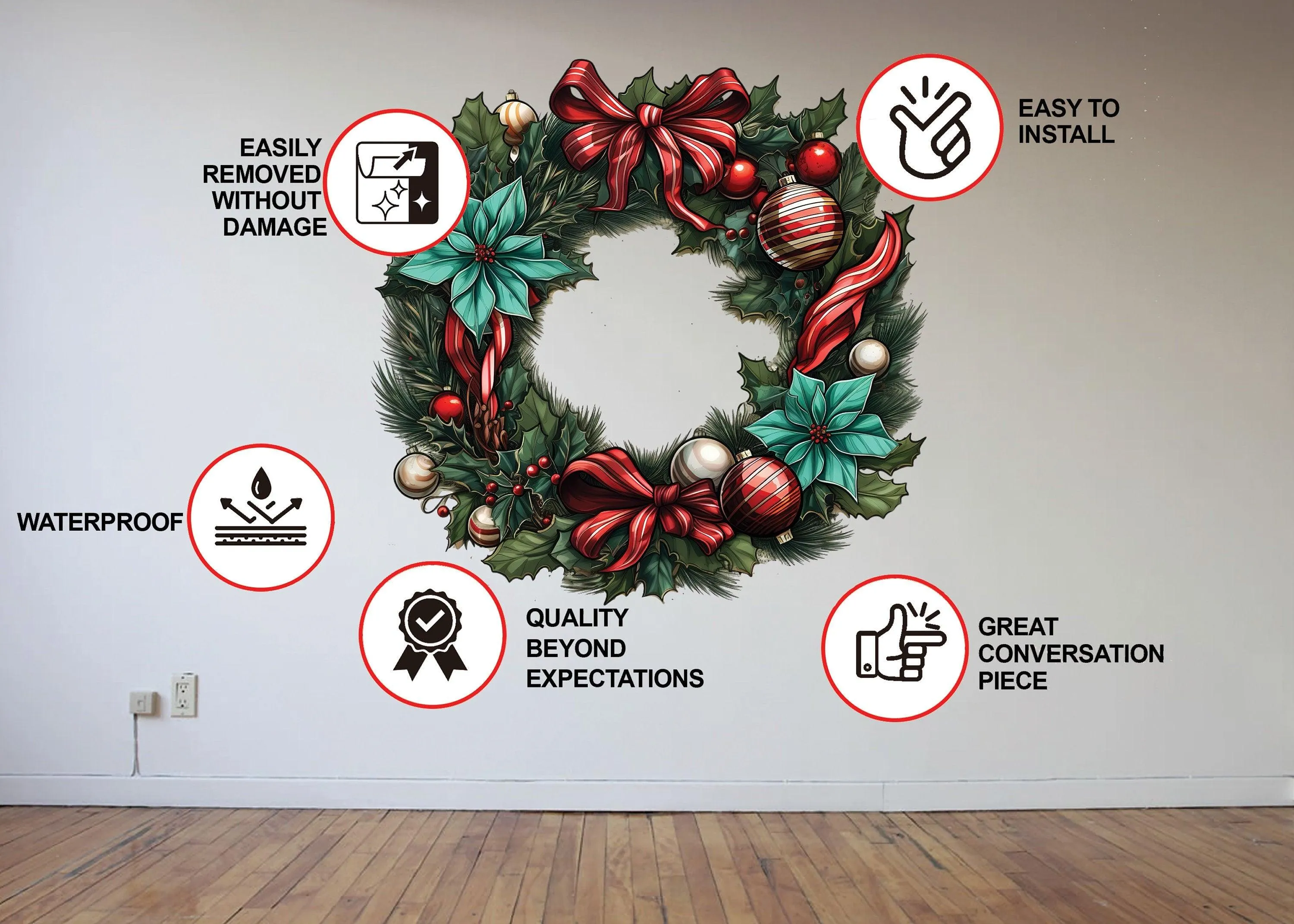 Lifelike Christmas Wreath Wall Decal - Door Sticker Displaying Holiday Elegance