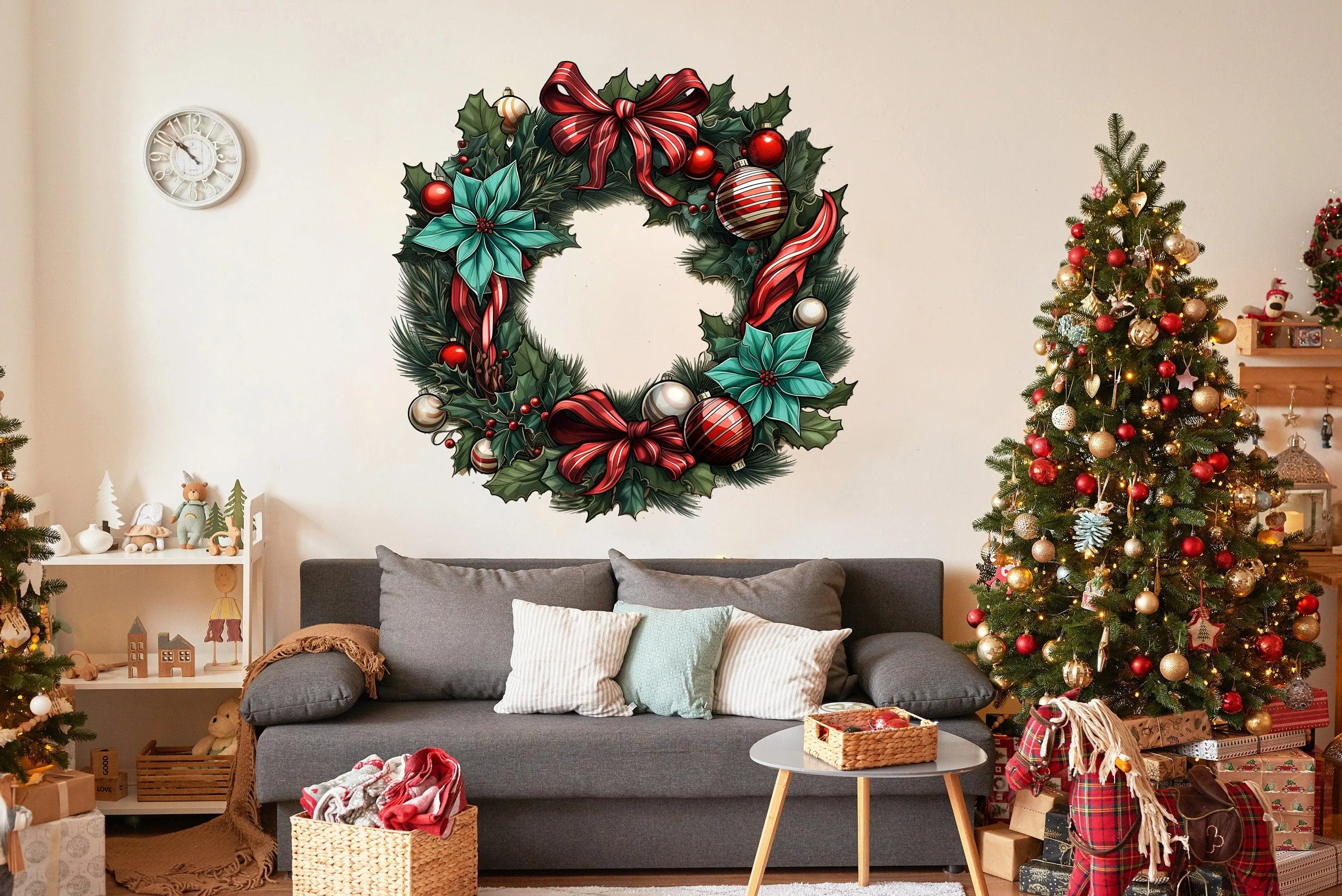 Lifelike Christmas Wreath Wall Decal - Door Sticker Displaying Holiday Elegance