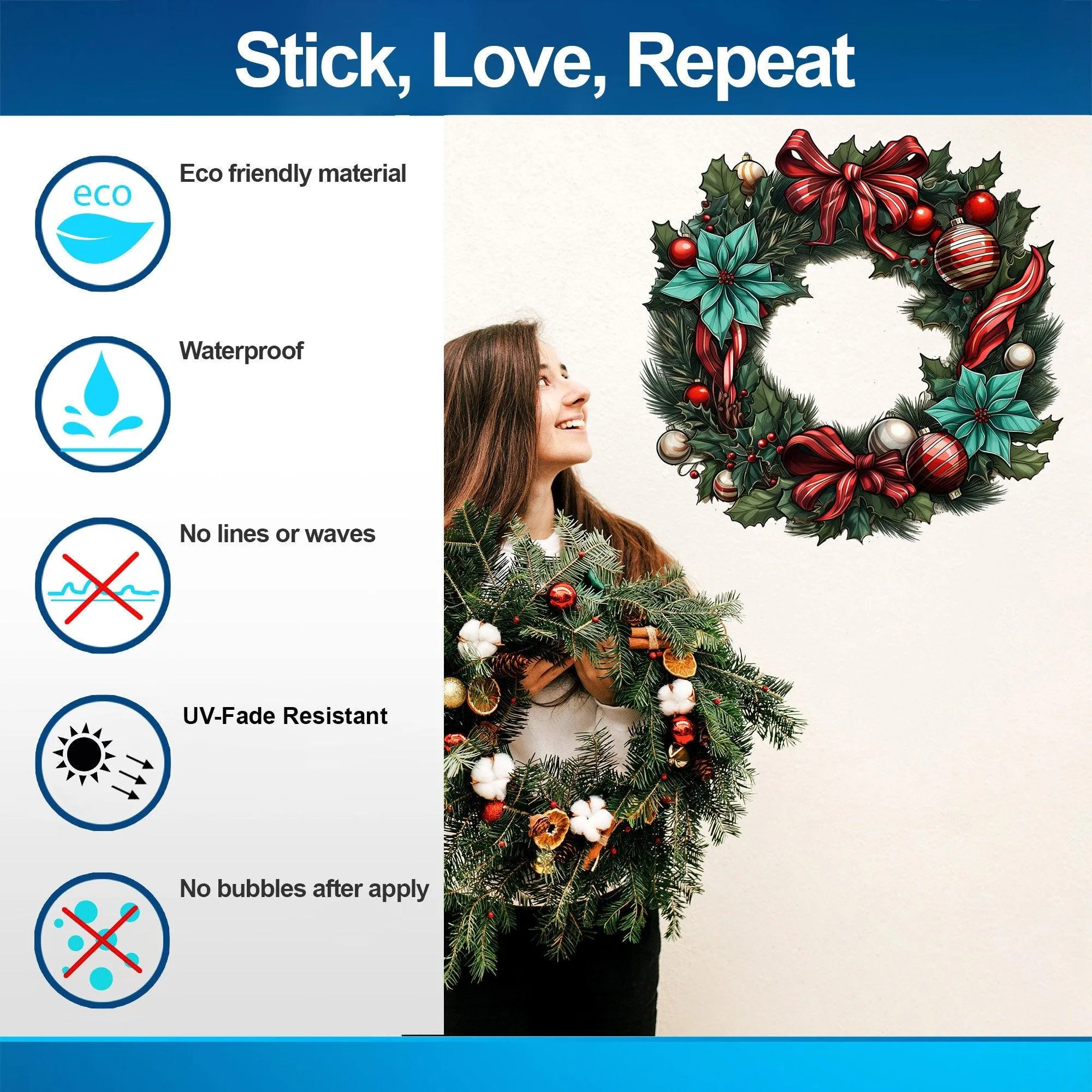 Lifelike Christmas Wreath Wall Decal - Door Sticker Displaying Holiday Elegance