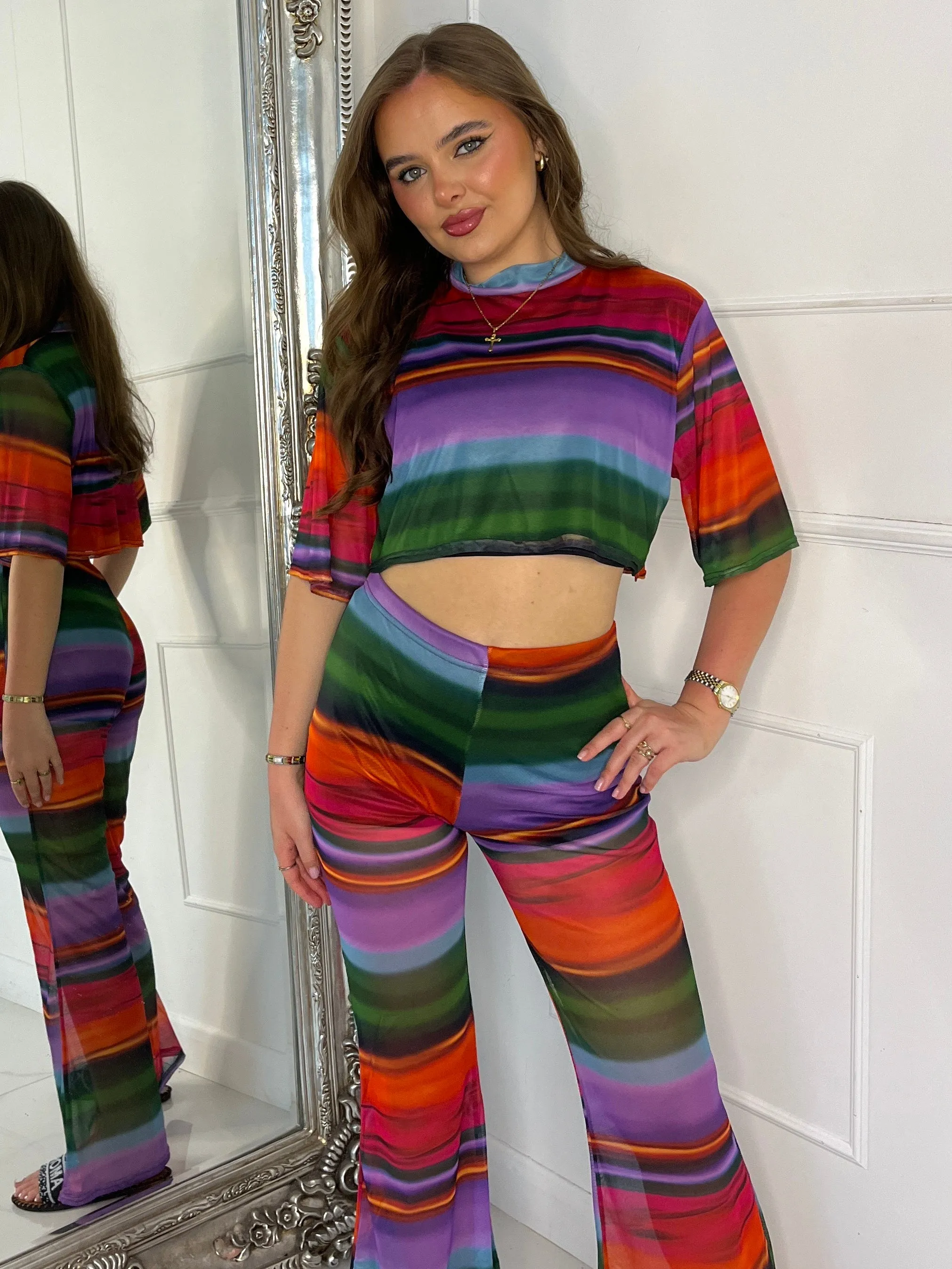 Mesh Cropped T-Shirt - Multi Ombre