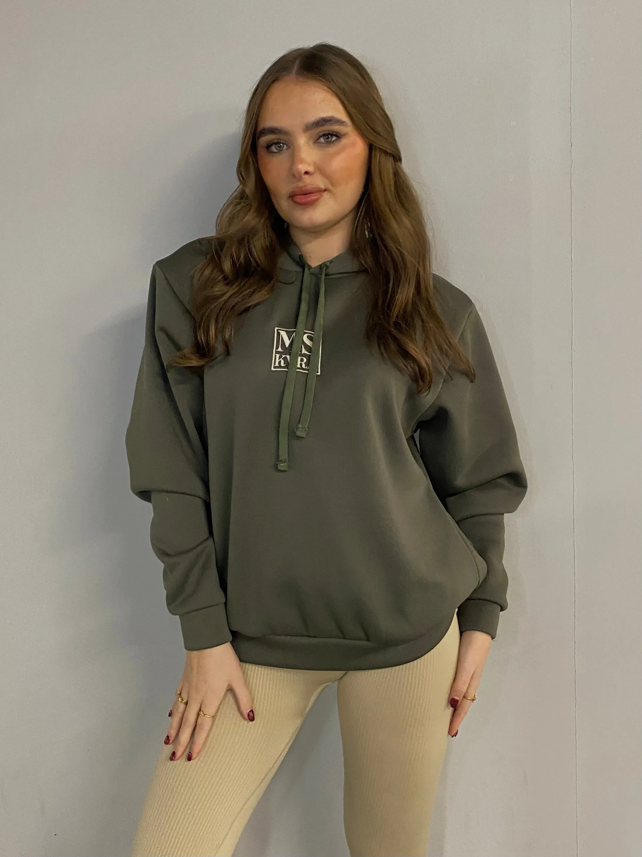 Miskyra Embroidered Hoodie - Khaki