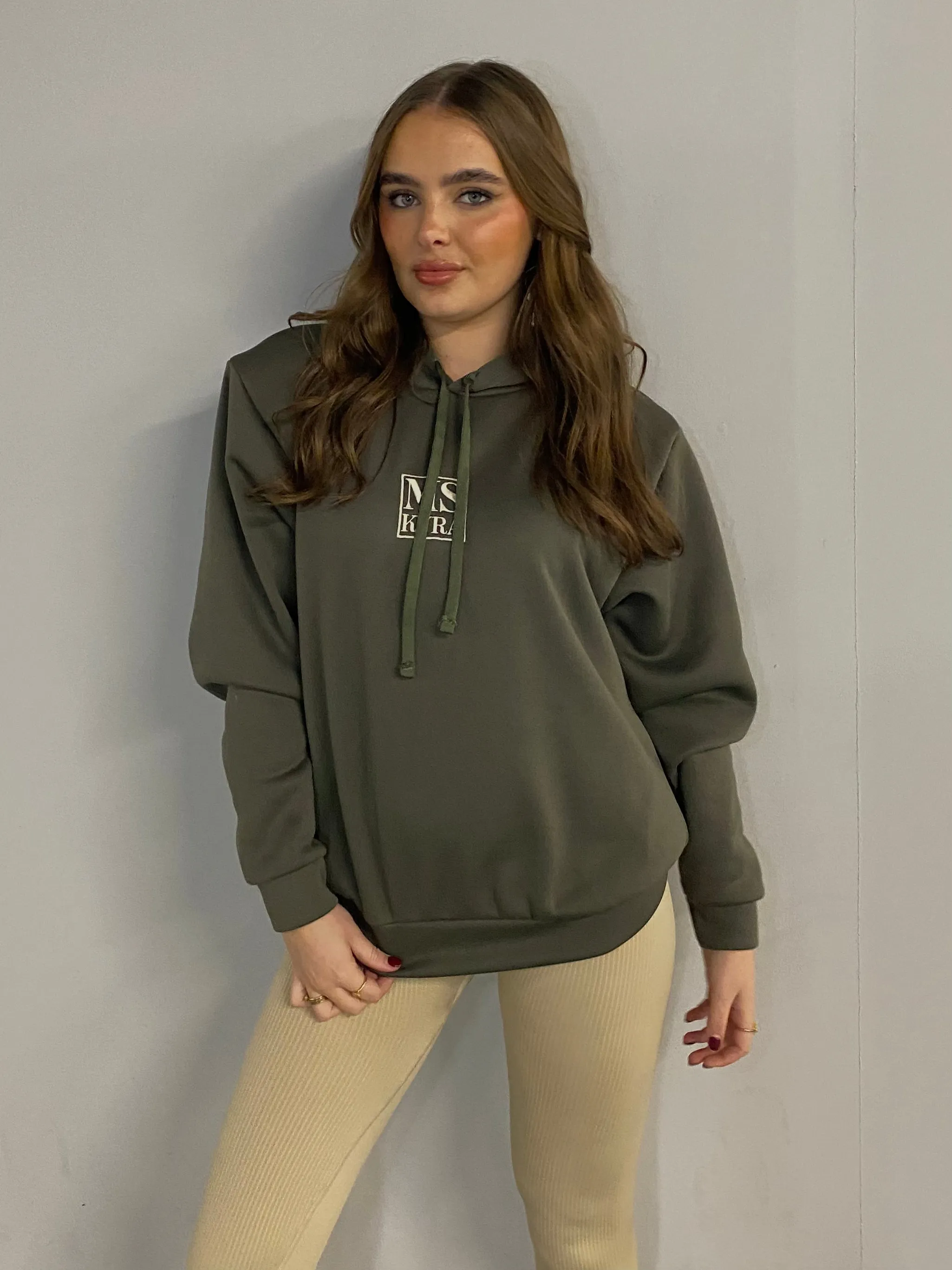 Miskyra Embroidered Hoodie - Khaki