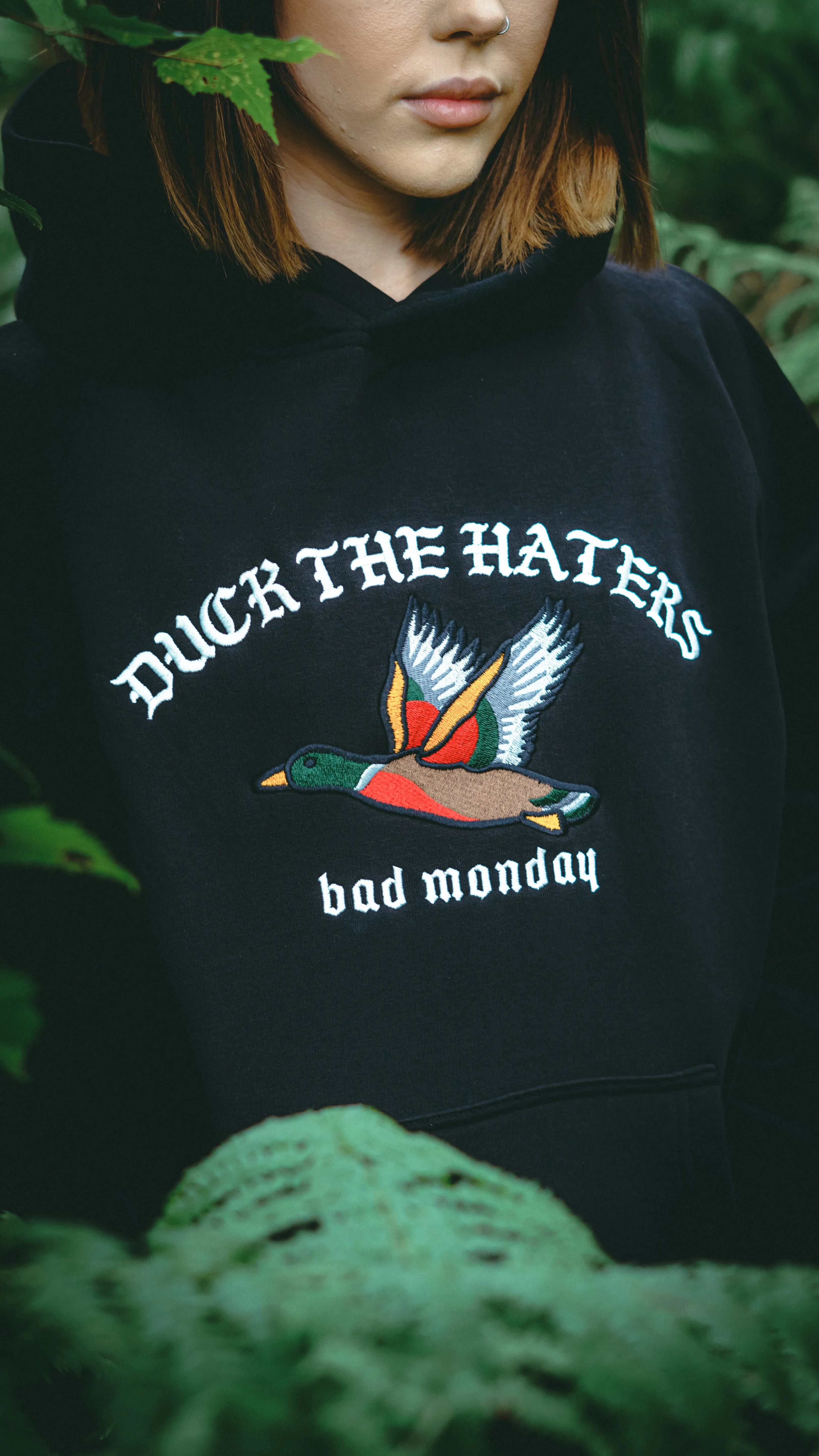 Oversized Duck The Haters Hoodie Black