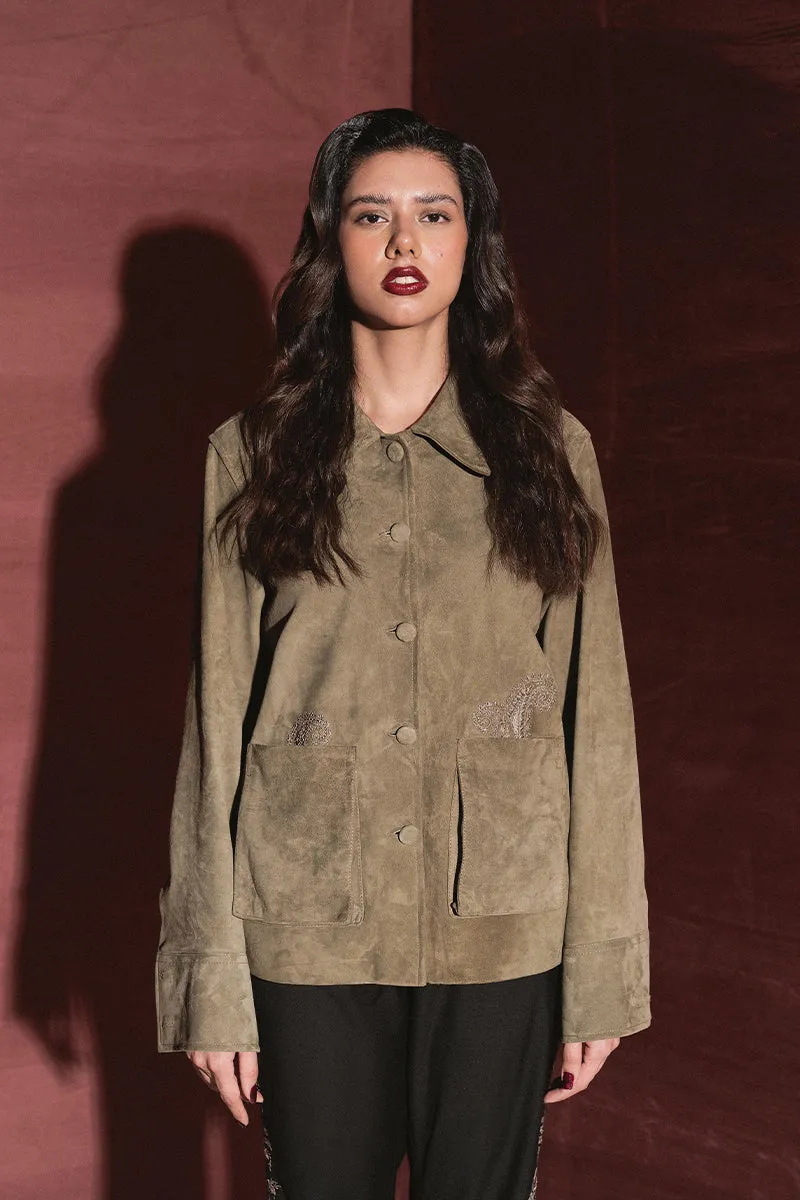 Pine Hand Embroidered Suede Shacket (Women)