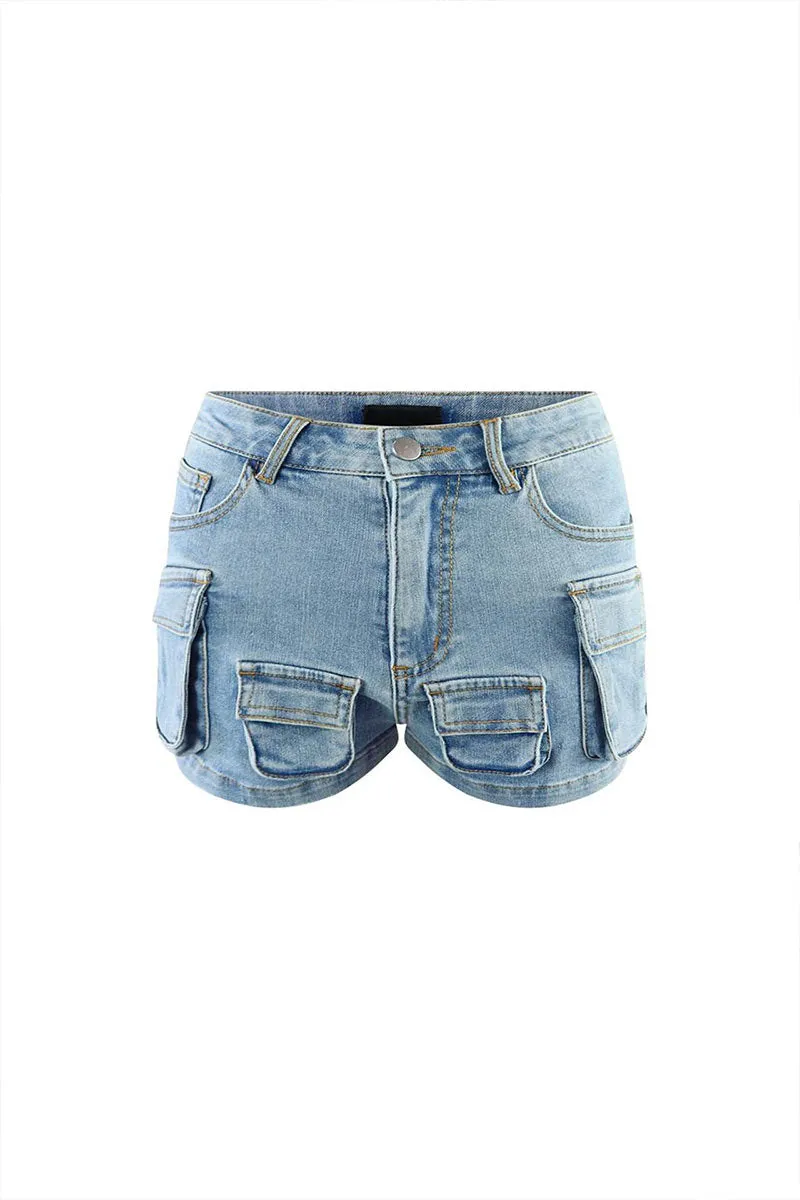 PL688 Slim Fit Multi-pocket Denim Shorts