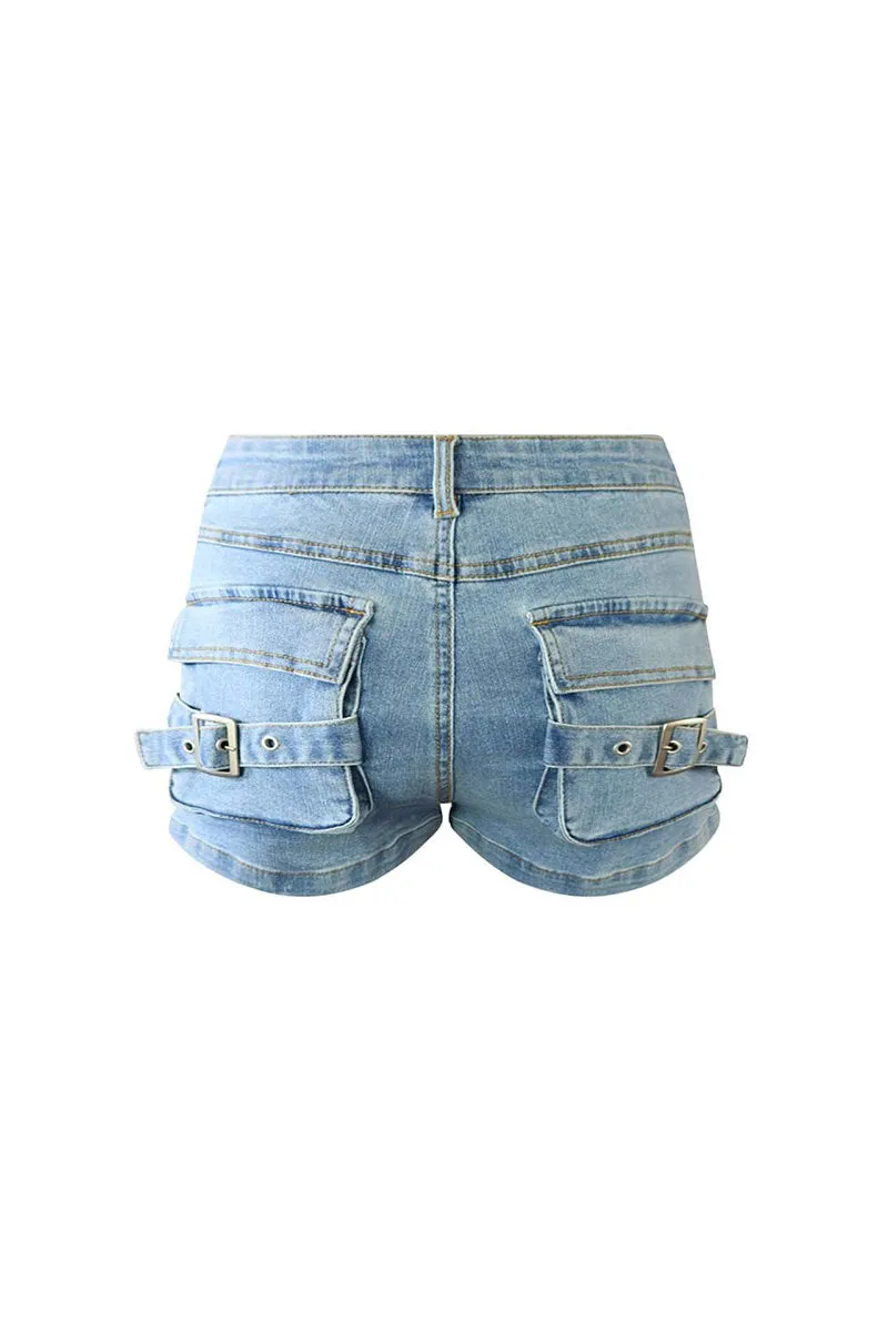 PL688 Slim Fit Multi-pocket Denim Shorts