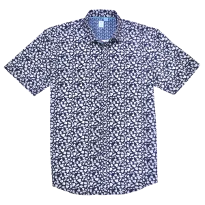 Printed Short Sleeve Woven Shirt, Navy Leaves