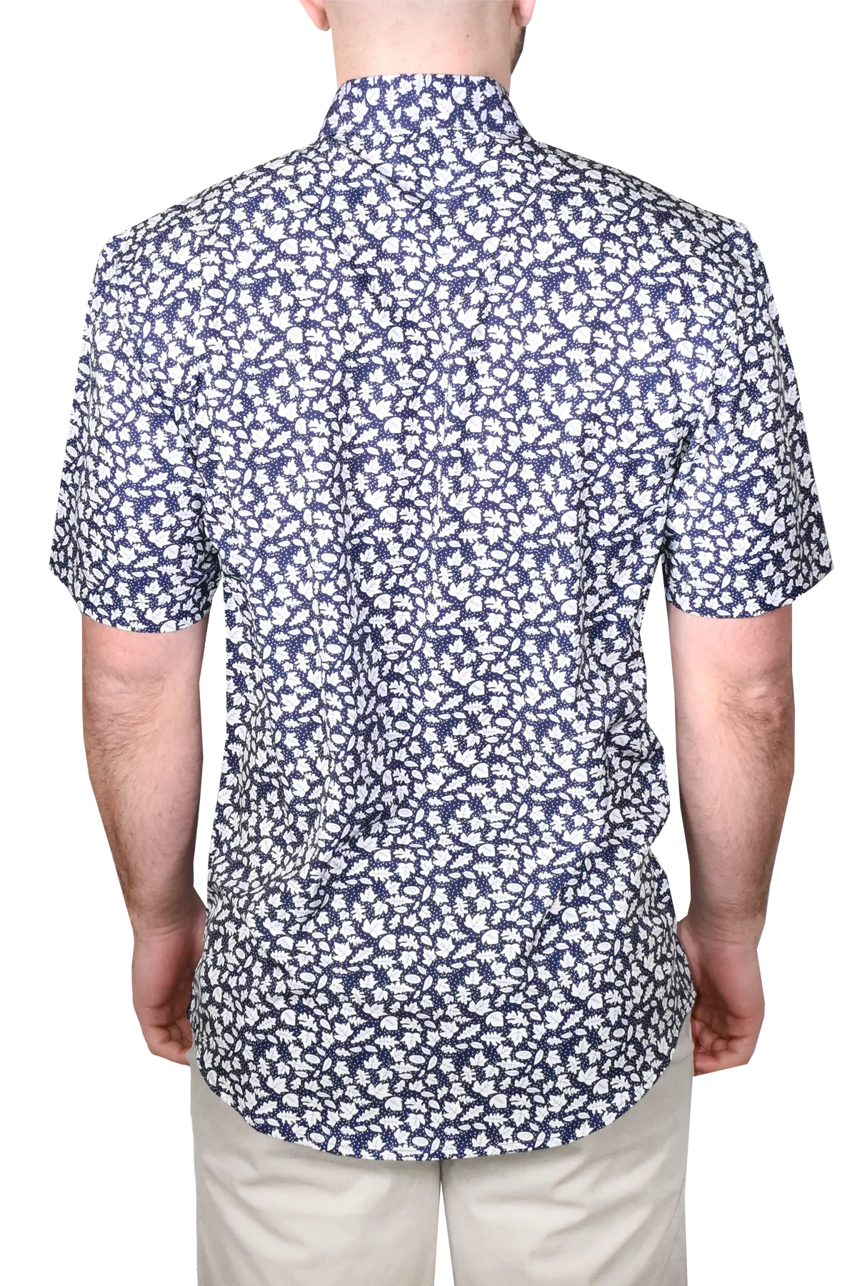 Printed Short Sleeve Woven Shirt, Navy Leaves