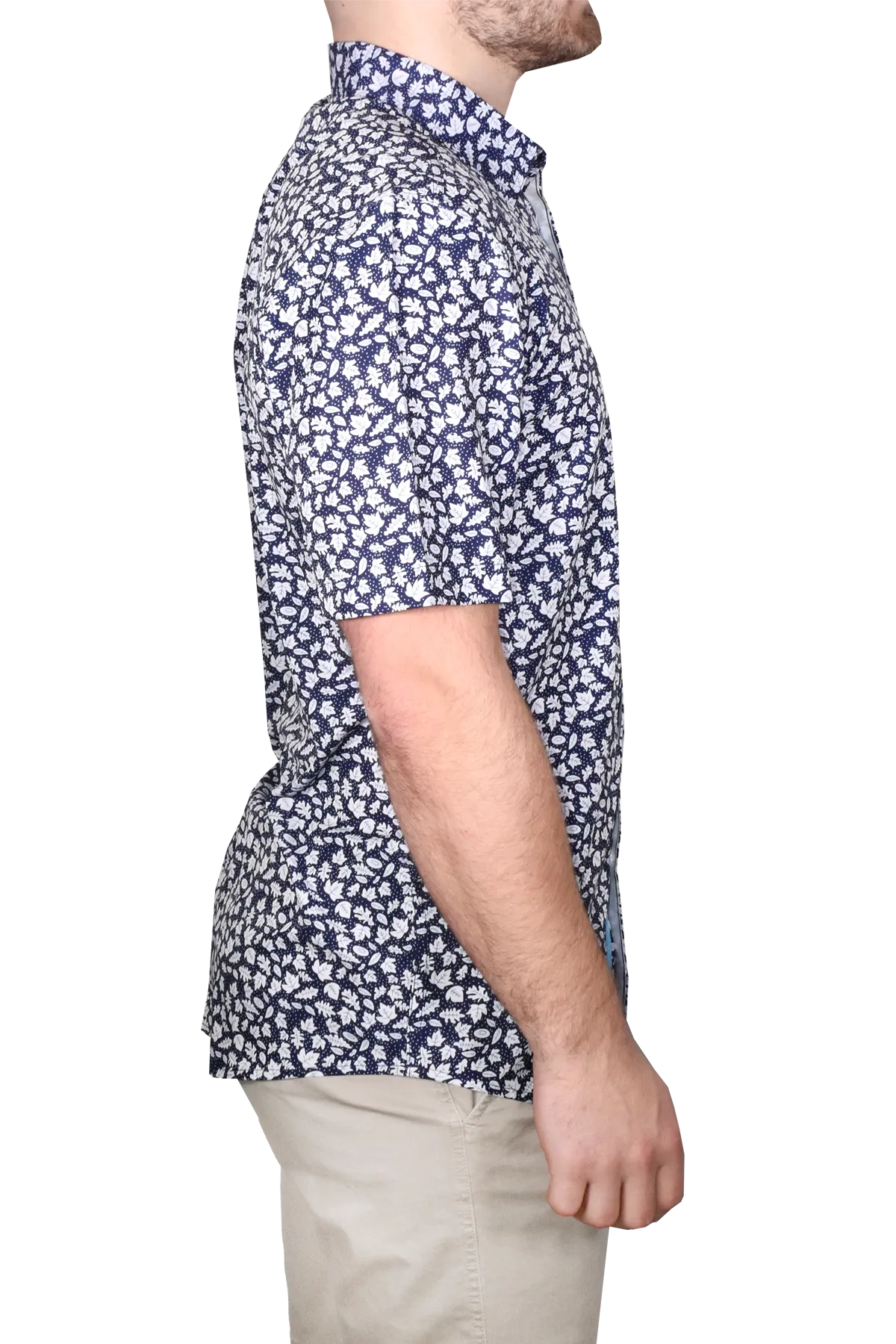 Printed Short Sleeve Woven Shirt, Navy Leaves